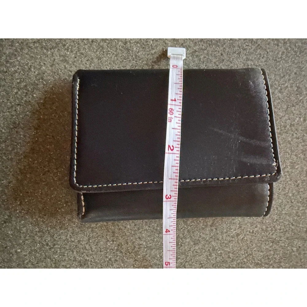 George Mens Black Leather Trifold Wallet Contrast Stitching Dual ID Window